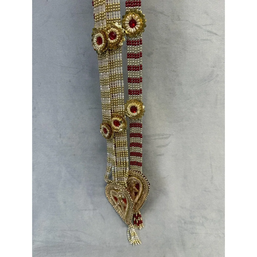 Statement Beaded Necklace Set 2PC Gold Tone Red Indian‎ Bridal Tassel Pendants